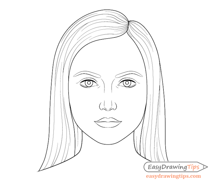 dessin facile a faire pour debutant, comment dessiner une fille aux cheveux longs et des traits de visage simples