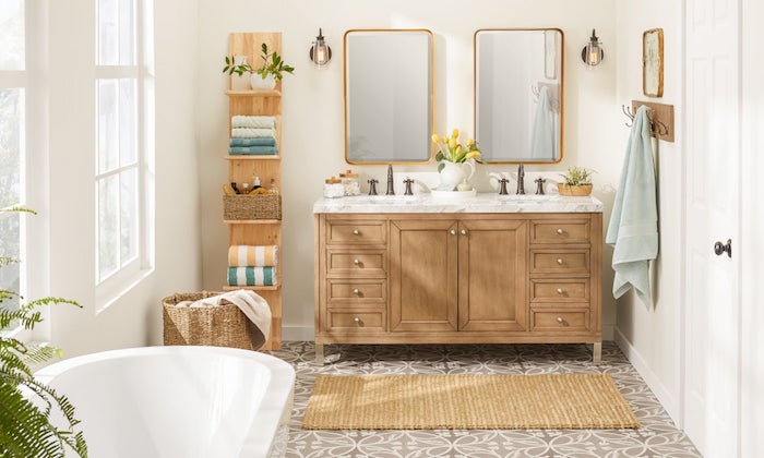 Idée quelles sont les tendances salle de bain 2020, modele de salle de bain image inspiration, simple déco blanc et bois