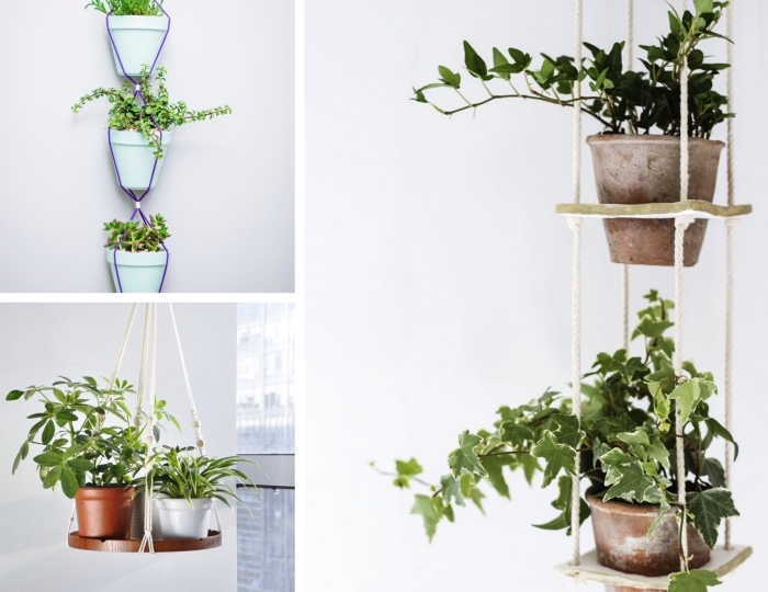 modèles de support pour pot suspendu d'intérieur, idée comment suspendre ses plantes au plafond ou au mur