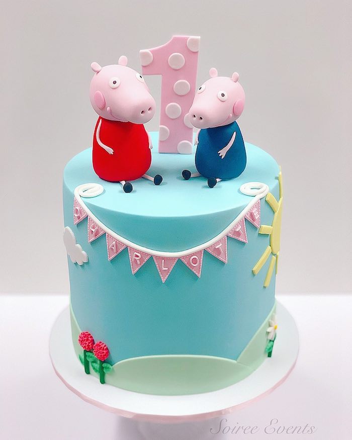Comment décorer un gâteau 1 ans, premier anniversaire au thème peppa pig idées, gateau d anniversaire enfant, image peppa cochon rose