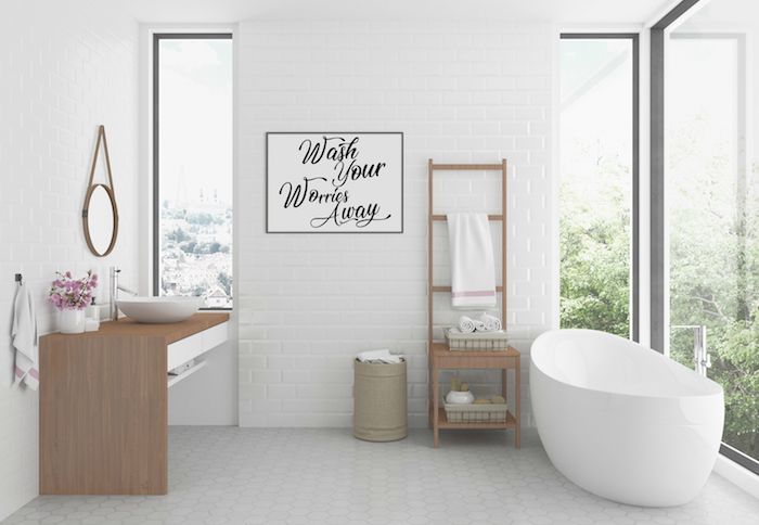Simple deco salle de bain carrelage, decoration murale moderne interieur scandinave blanc et bois