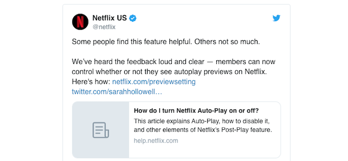 La palteforme Netflix offre désormais la possibilité d'annuler la lecture automatique de vidéos d'aperçu en page d'accueil