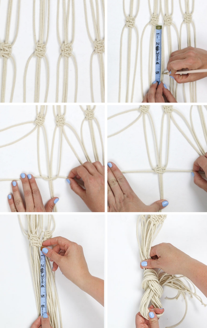 instructions comment réaliser une macramé suspension facile avec noeuds plats, idée facile de bricolage printemps