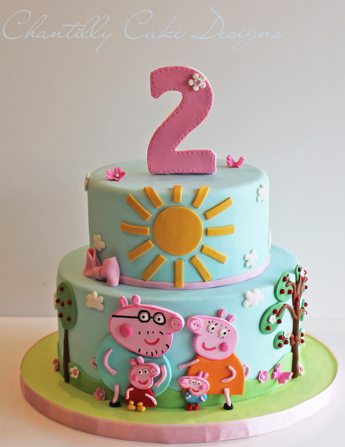 Gateau en pâte à sucre conception peppa pig anniversaire 2 ans, gâteau peppa pig, gateau de couches inspiration image