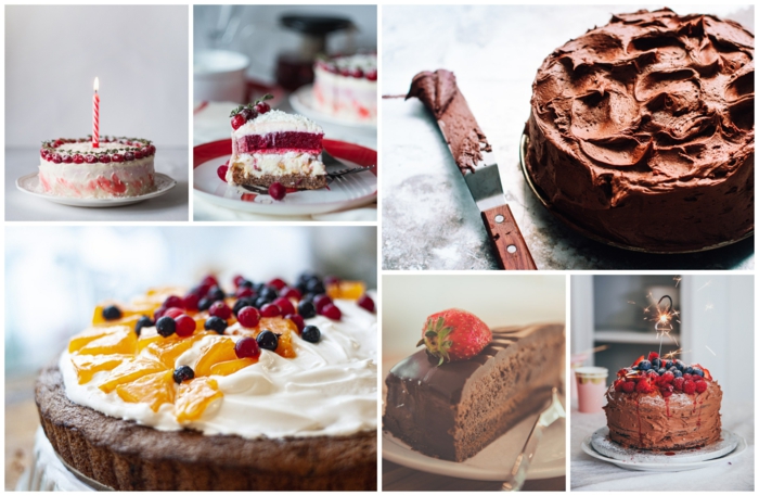 Idée collage comment décorer un gâteau d'anniversaire adulte pour femme, gateau au chocolat avec fruits