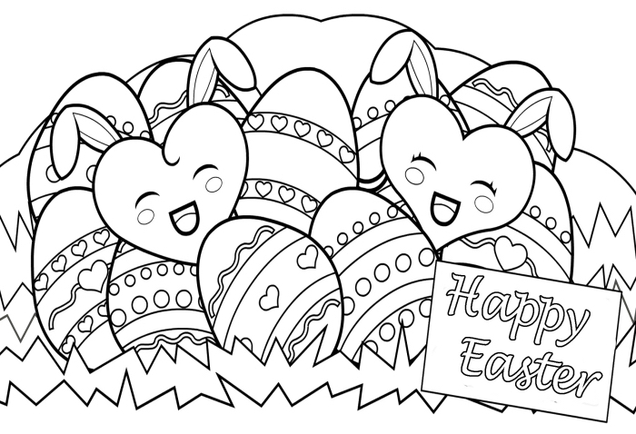 coloriage oeuf de paques simple, idée de carte pour la fête de Pâques à colorier, dessin panier aux oeufs de Pâques