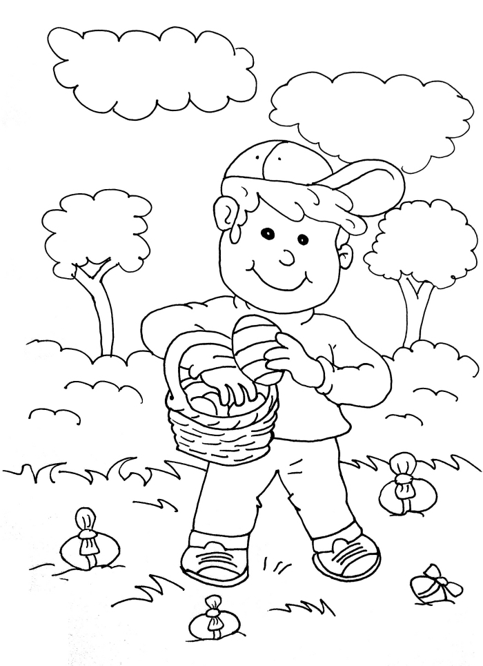 dessin de paques simple, idée de coloriage facile pour enfant, modèle d'illustration ludique sur le thème pâques