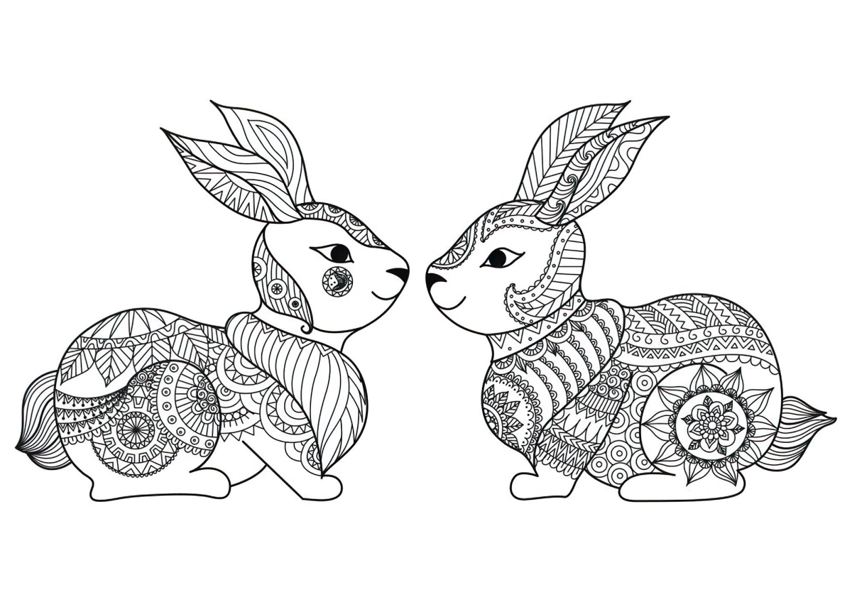 coloriage lapin mandala motifs geometriques repetitifs oereilles visages