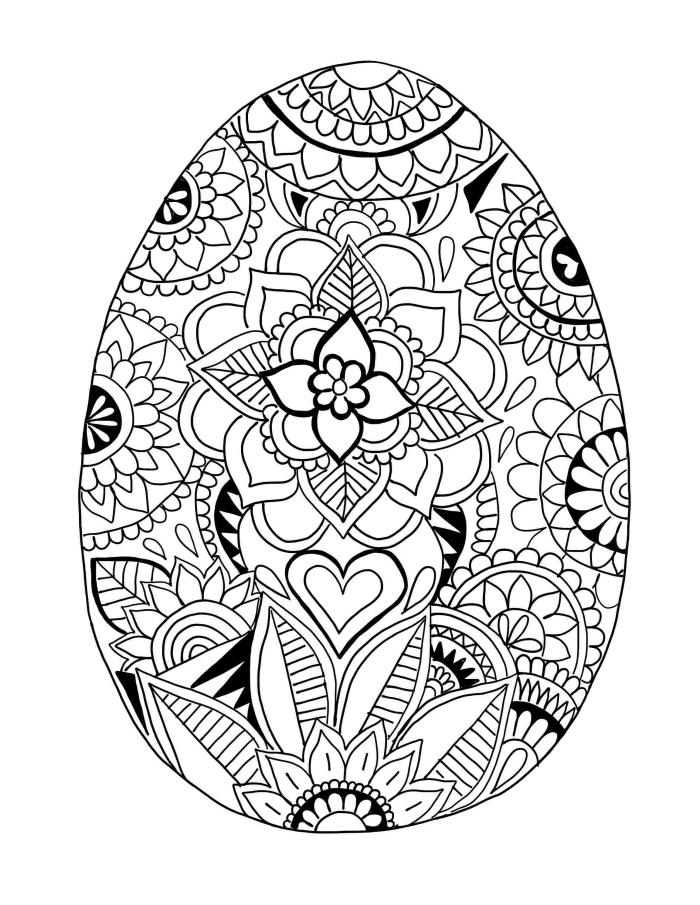oeuf de paques à colorier, art-thérapie dessin mandala à motifs oeuf de Pâque géant décoré de fleurs mandala