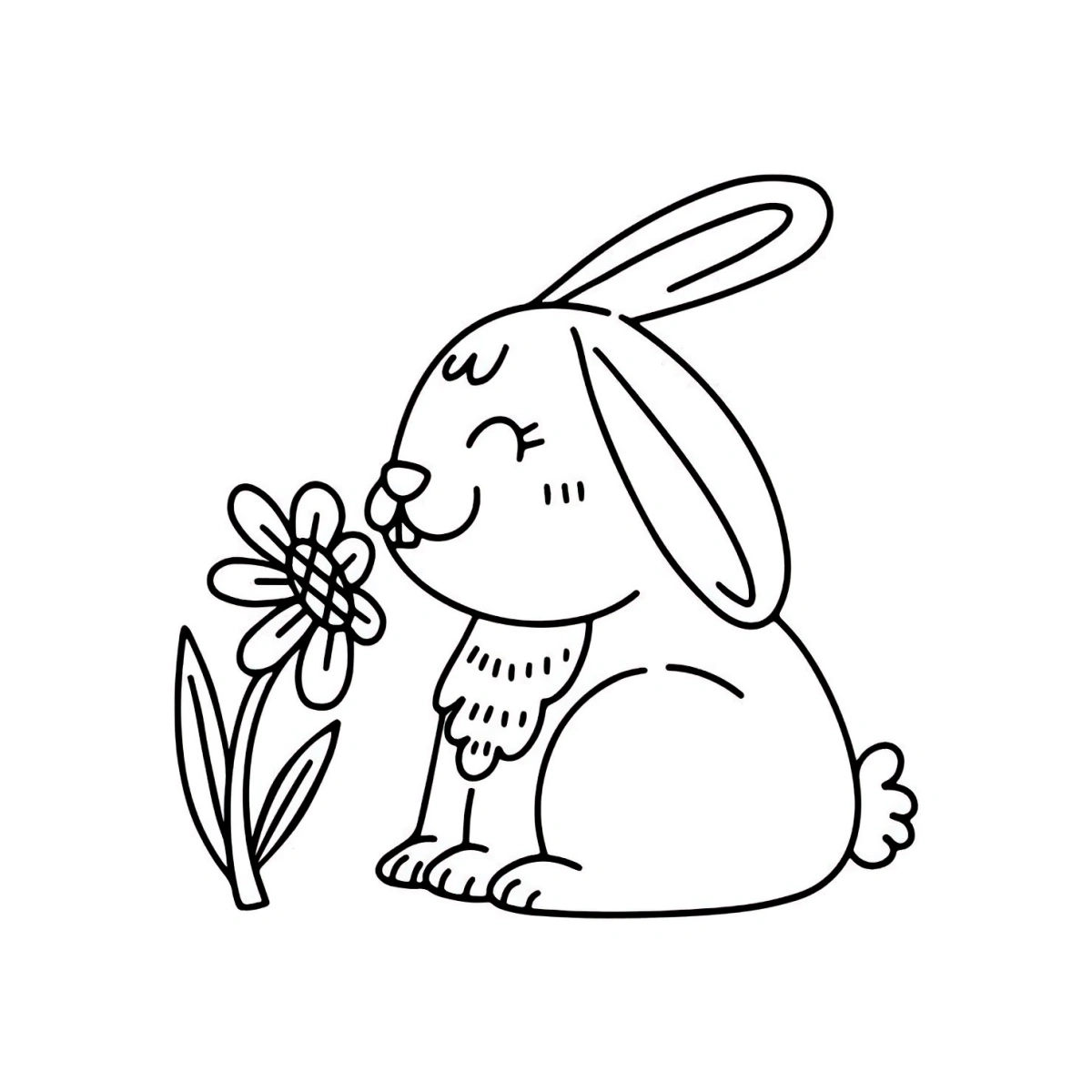 coloriage paques maternelle petit lapin oreilles longues fleur tige longue