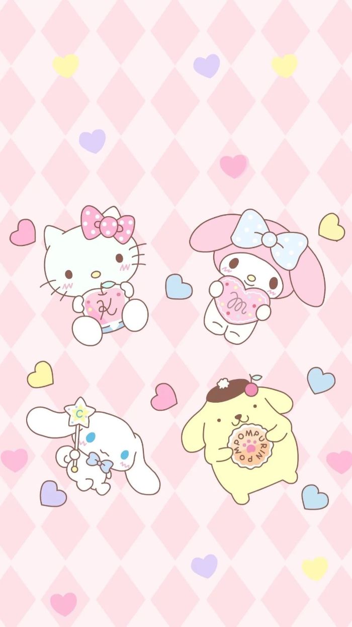 hello kitty et autres personnages kawaii pour votre fond ecran sympa de couleur rose