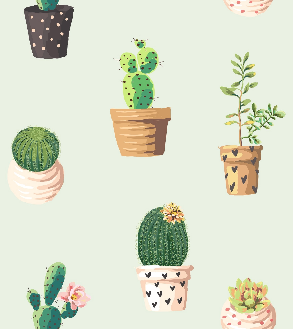 dessin cactus plantes vertes fond ecran cute arriere plan vert pastel