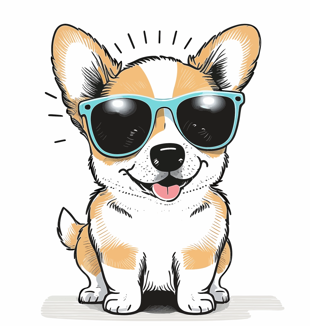 dessin chien mignon lunettes soleil turquoise fond ecran animal kawaii
