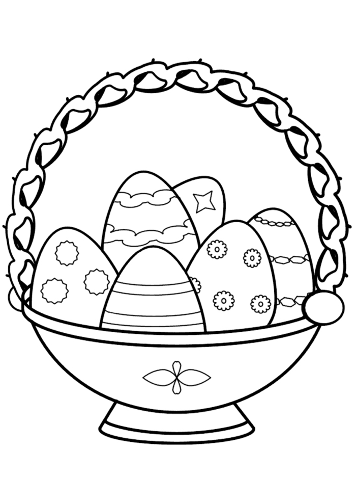 coloriage maternelle facile pour petits, idée de dessin facile à imprimer avec panier d'oeufs de Pâques décorés