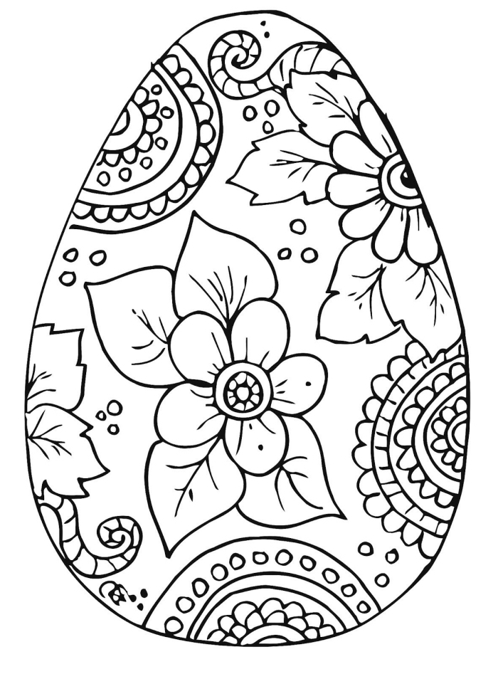 exemple de dessin de paques a imprimer, art-thérapie facile pour adultes à motif gros oeuf de Pâques mandala