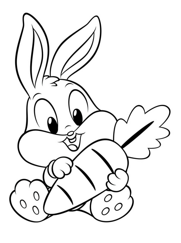 coloriage lapin de paques facile pour enfant, modèle de dessin simple à colorier, idée illustration lapin à colorier