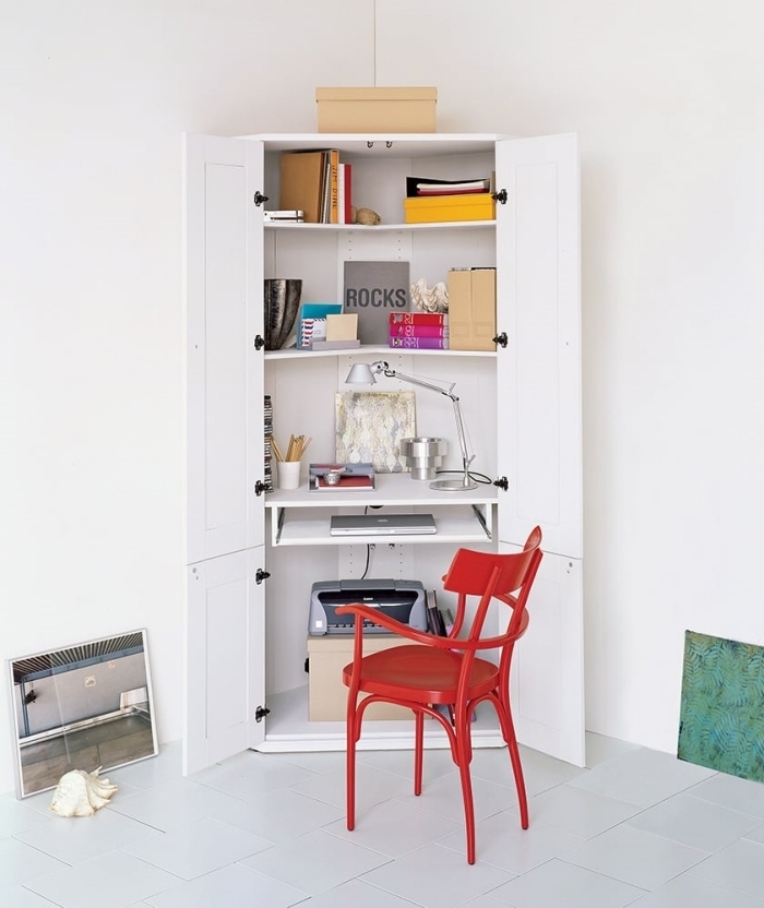 astuce pour aménager un bureau petit espace, idée où faire un coin de travail dans son domicile, transformer un meuble en bureau
