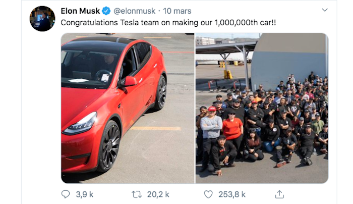 Tesla célèbre la production du millionième véhicule de son histoire, une Model Y