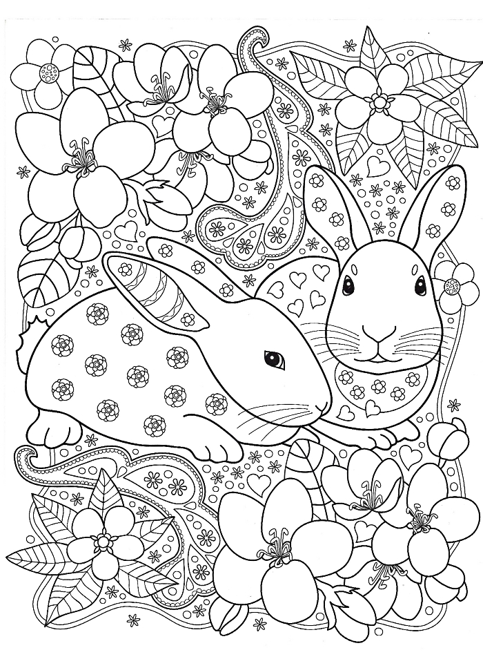 dessin de paques a imprimer pour grands et petits, art-thérapie dessin mandala sur le thème de Pâques avec fleurs et lapins