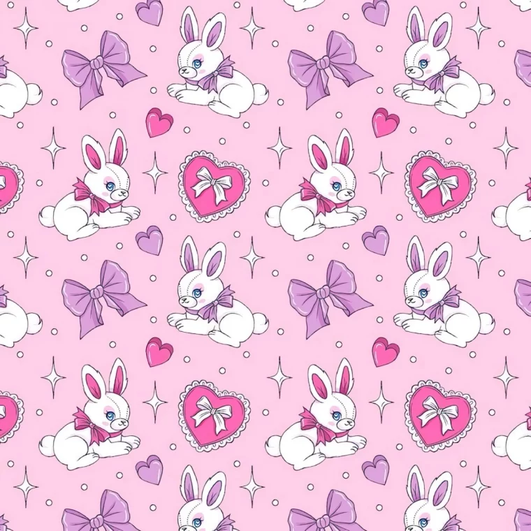 fond d ecran animaux kawaii lapin arriere plan rose dessin lapin blanc rubans noeuds violets