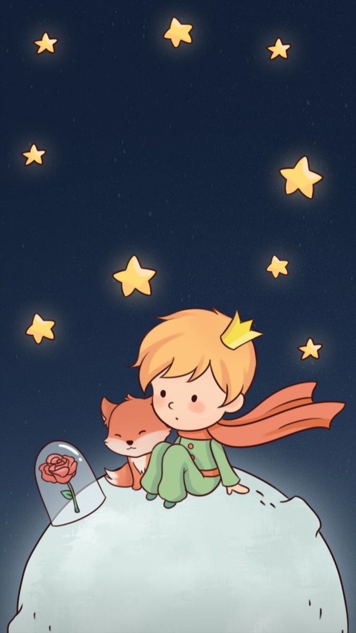 idee de dessin le petit prince sur la une planete avec le renard et la rose, fond ecran enfant original