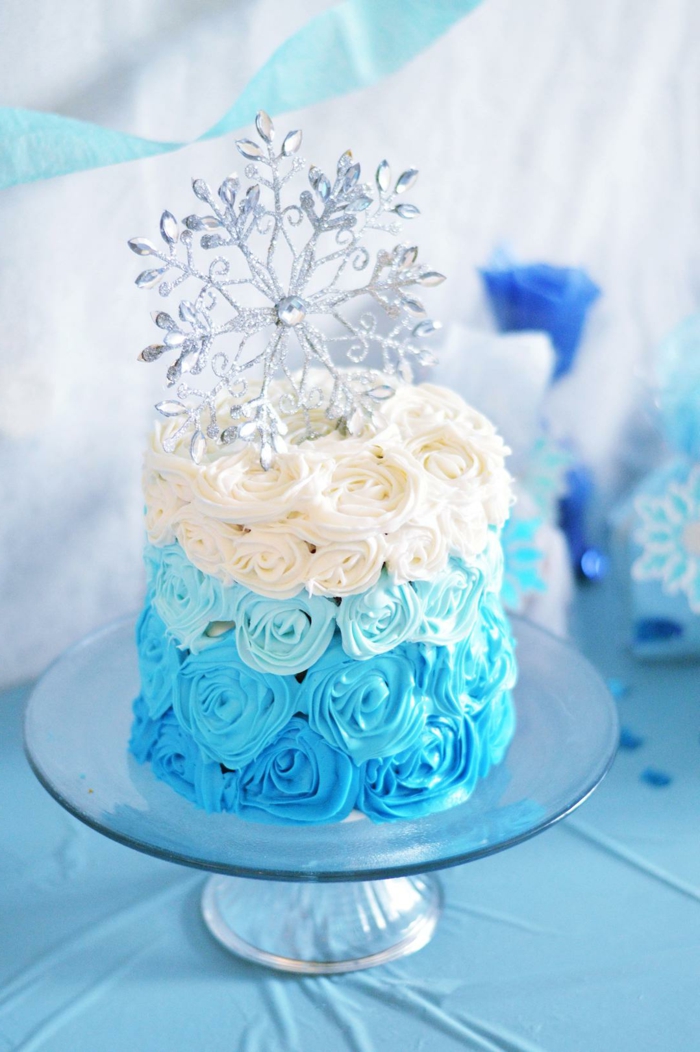 Bleu et blanc déco la reine de neige gateau d anniversaire facile à faire, gateau anniversaire adulte original, 