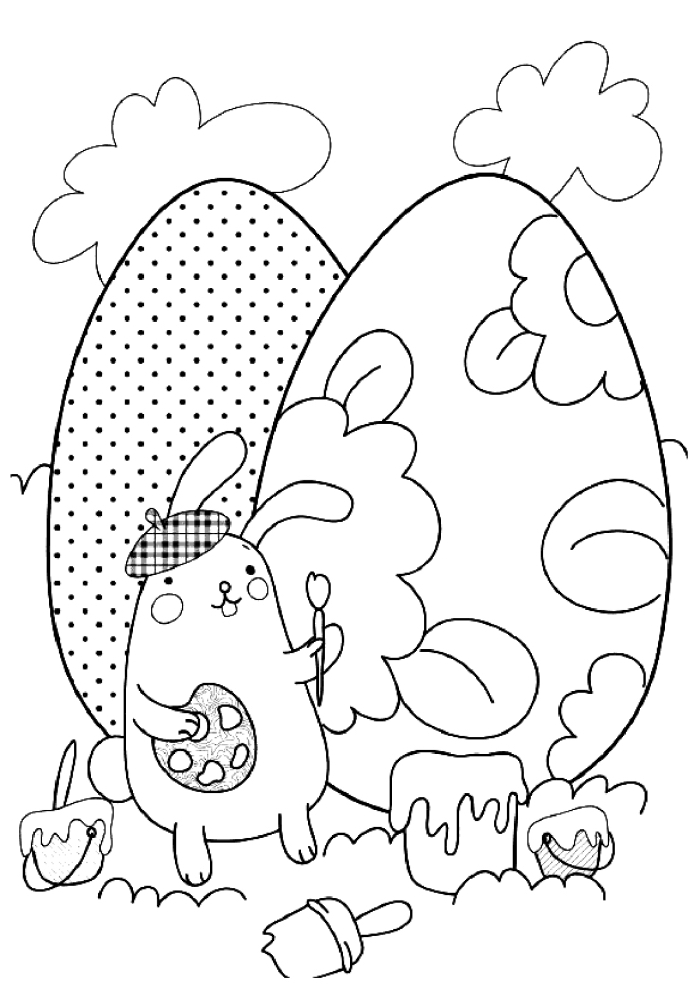 modèle de coloriage lapin facile pour enfants, idée dessin à imprimer et colorer à motifs oeufs de Pâques géants