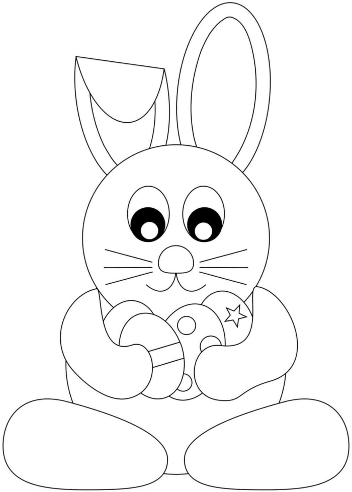 modèle de coloriage lapin facile à colorier pour les petits, idée de dessin de Pâques avec petit lapin simple à imprimer 