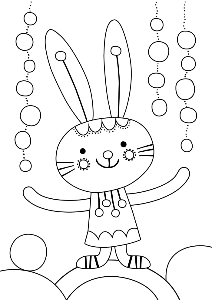 coloriage lapin facile pour enfant, exemple de dessin simple à colorier pour la fête de Pâques avec lapin