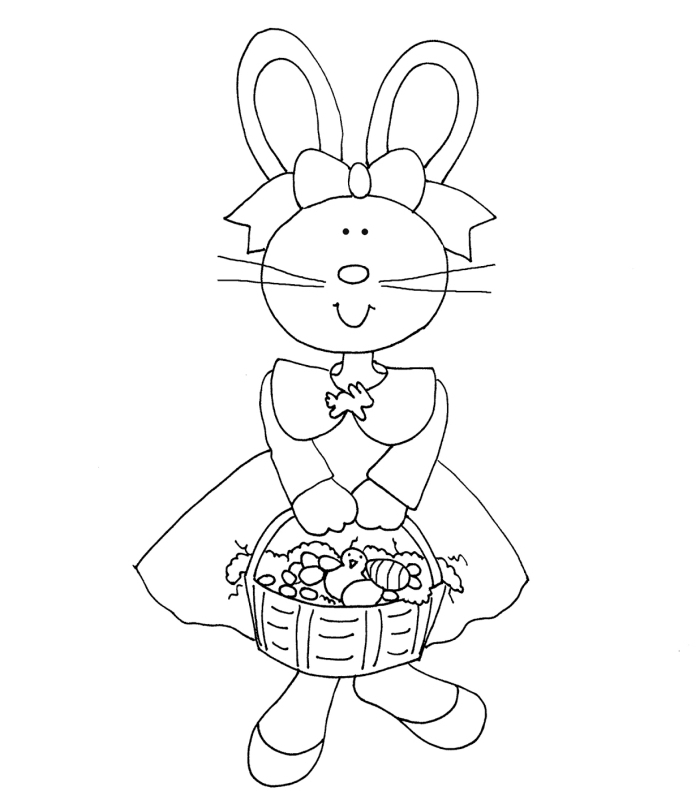 coloriage printemps facile pour enfant, idée de dessin simple à imprimer, coloriage pour petits avec lapin de Pâques