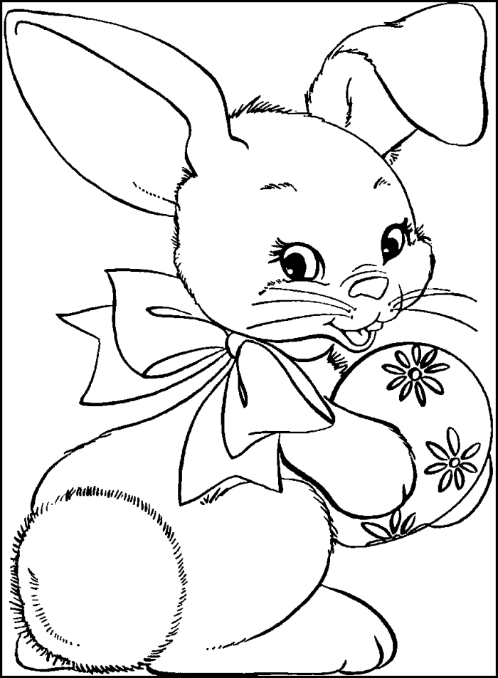 exemple de dessin oeuf de paques facile pour petits, illustration lapin de pâques avec oeuf décoré dans ses mains