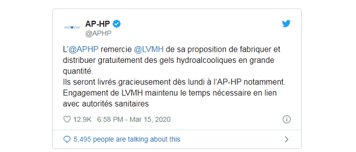 Bernard Arnault demande aux usines de parfums LVMH de fabriquer du gel hydro alcoolique à destination des hôpitaux de Paris