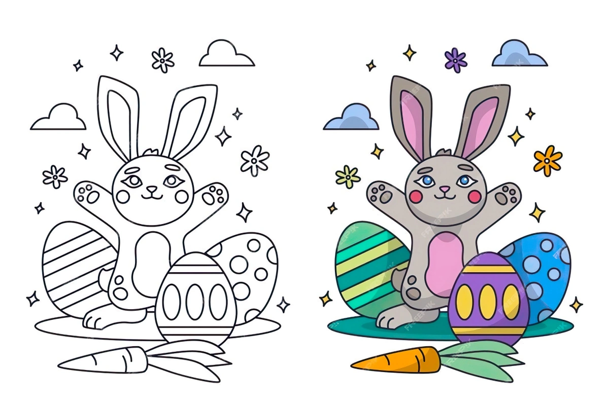 modele de coloriage gabarit avec couleurs a utiliser dessin lapin facile