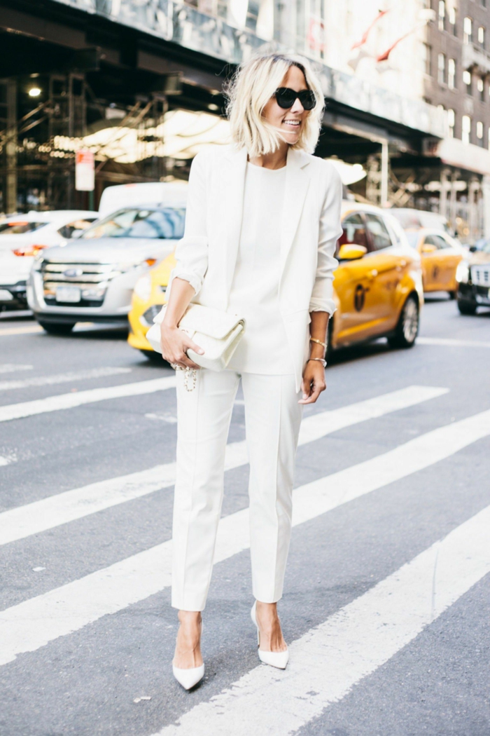 Street style new york, photo de femme en veste tailleur femme, tailleur pantalon femme tenue chic féminine