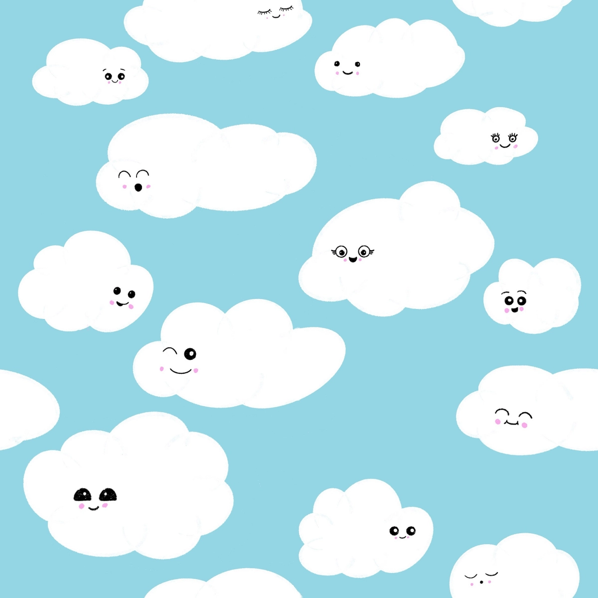 nuages blanches emojis visage emotions ciel bleu wallpaper kawaii iphone