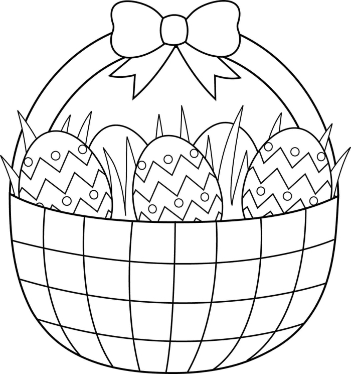 dessin oeuf de paques simple pour petits, coloriage facile pour enfant sur le thème de Pâques avec oeufs