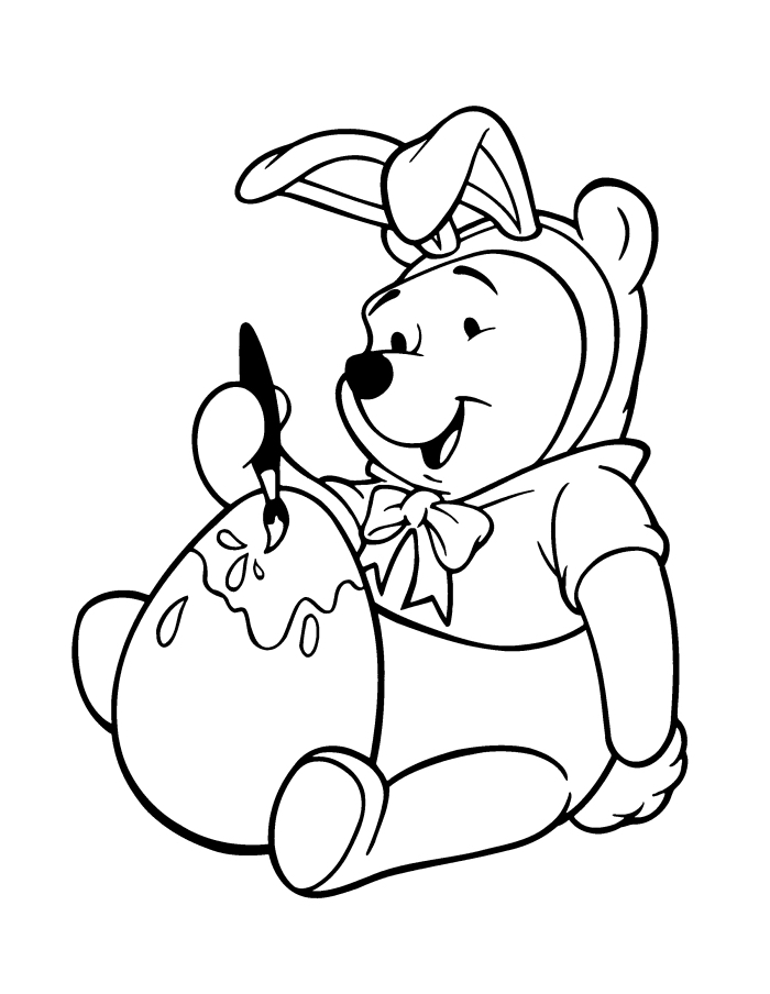 dessin de paques a imprimer, coloriage Disney avec Winnie L'ourson déguisé en costume de lapin de Pâques 