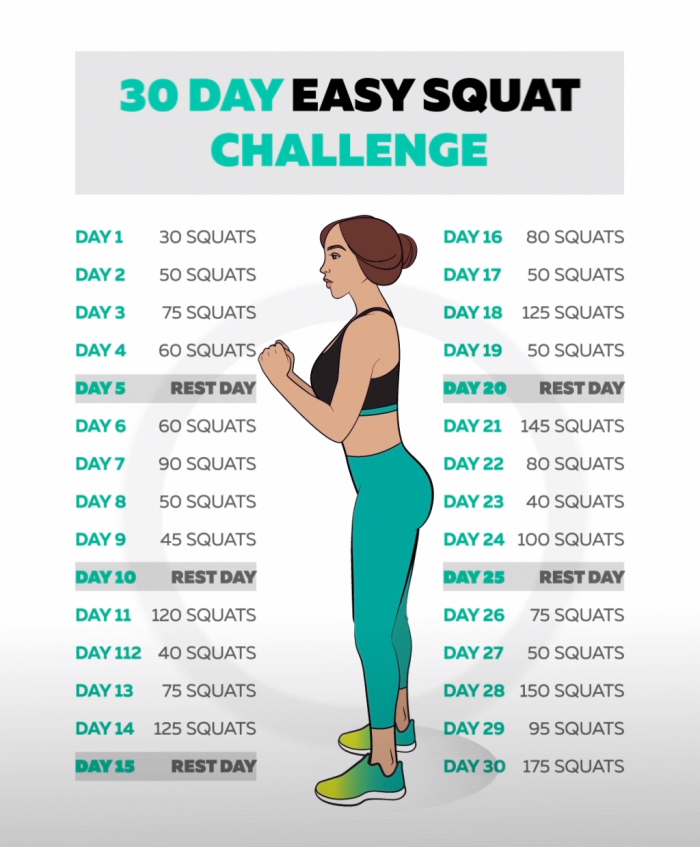 programme minceur ou musculation facile pour femme, idée défi de 30 jours avec squats facile, exercice entraînement femme