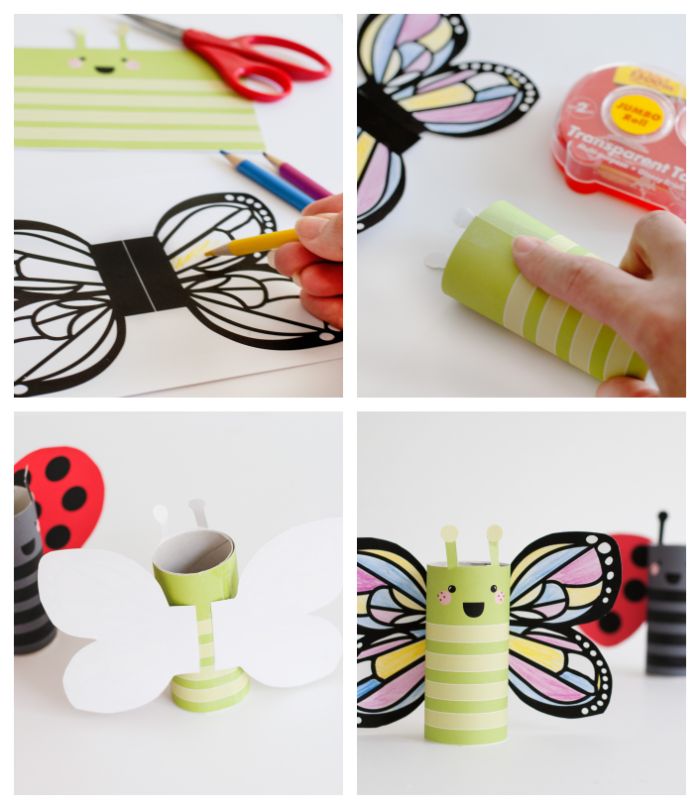exemple activité rouleau papier toilette pour petit enfant avec des gabarits coloriage à imprimer, fabriquer papillon maternelle