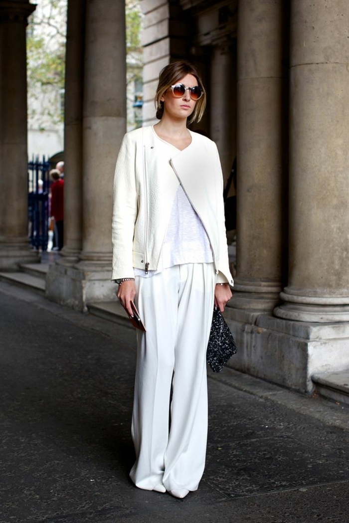 Veste cuir blanc, tailleur pantalon femme cocktail, ensemble tailleur femme en blanc