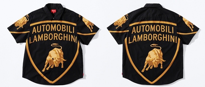 Chemise Supreme Lamborghini à manches courtes noire avec gros logo doré
