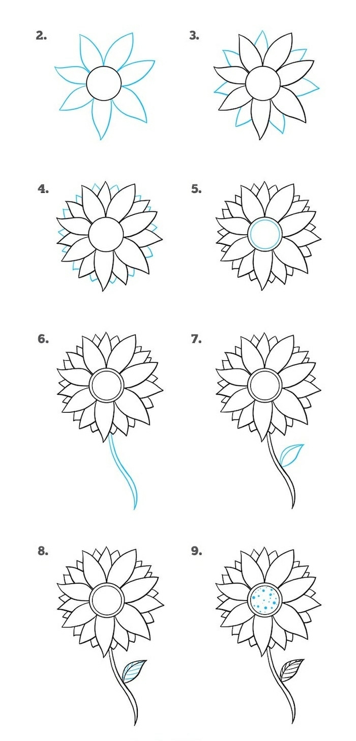 Fleur pas a pas comment dessiner une fleur dessin fete des mere, idée quel dessin pour maman image coeur 