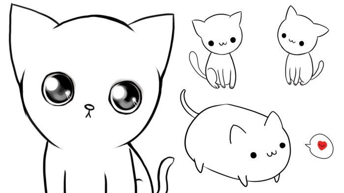 faire un dessin de chat facile avec les enfants, modèles de petits chats à dessiner au crayon avec les petits