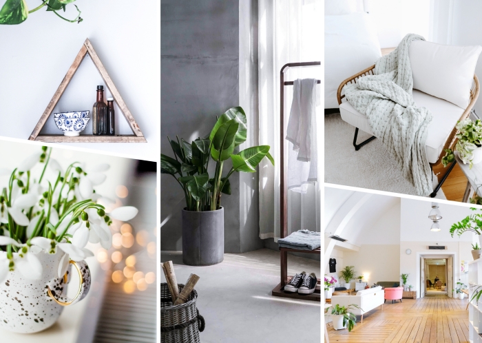 idée rangement simple dans un décor minimaliste, design chambre scandinave aux murs blancs et meubles en bois clair diy