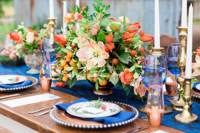 Bleu nappe et serviettes deco table champetre, decoration table mariage champetre chic