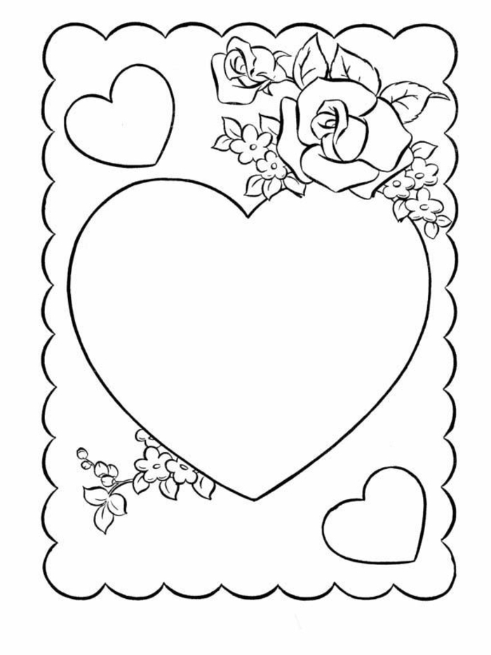 Coeur et fleurs pour carte de voeux a colorier ou reproduire dessin fête des mères, cadeau fête des mères à fabriquer simple dessin