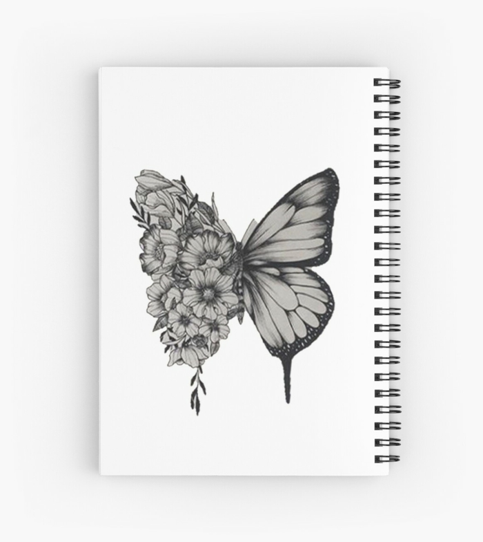 Dessin tatoueur papillon un aile fleurie dessin simple, papillon à dessiner chouette idée dessin debutant