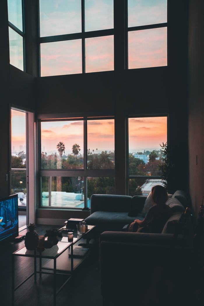 Californie fond d'écran paysage, meilleur fond d'écran image à télécharger vue de l'appartement palmiers coucher de soleil à LA