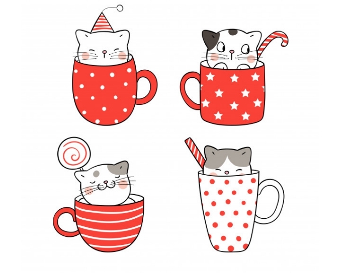 différents modèles de dessin de chat mignon facile dans un mug, apprendre à dessiner un petit chat mignon dans tasse