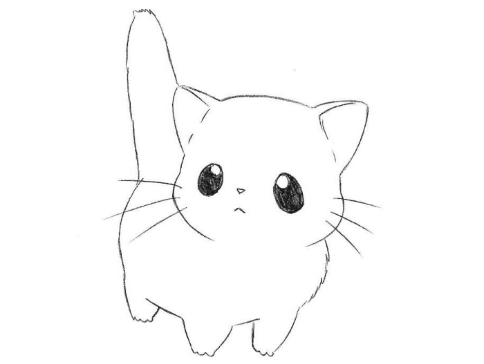 idée pour faire un joli dessin chat kawaii avec les enfants, quel dessin au crayon à reproduire pour les petits 